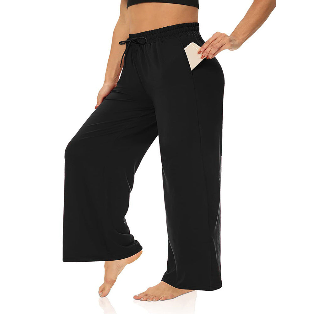 Damen Weite High-Waist Yogahose mit Leopardenmuster und Kordelzug echoarchiv-