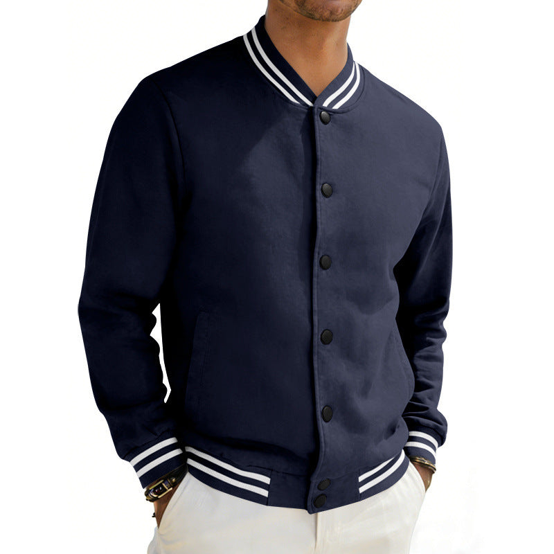 Herren Varsity-Bomberjacke aus Sweat mit gestreiftem Rippkragen – Brevano
