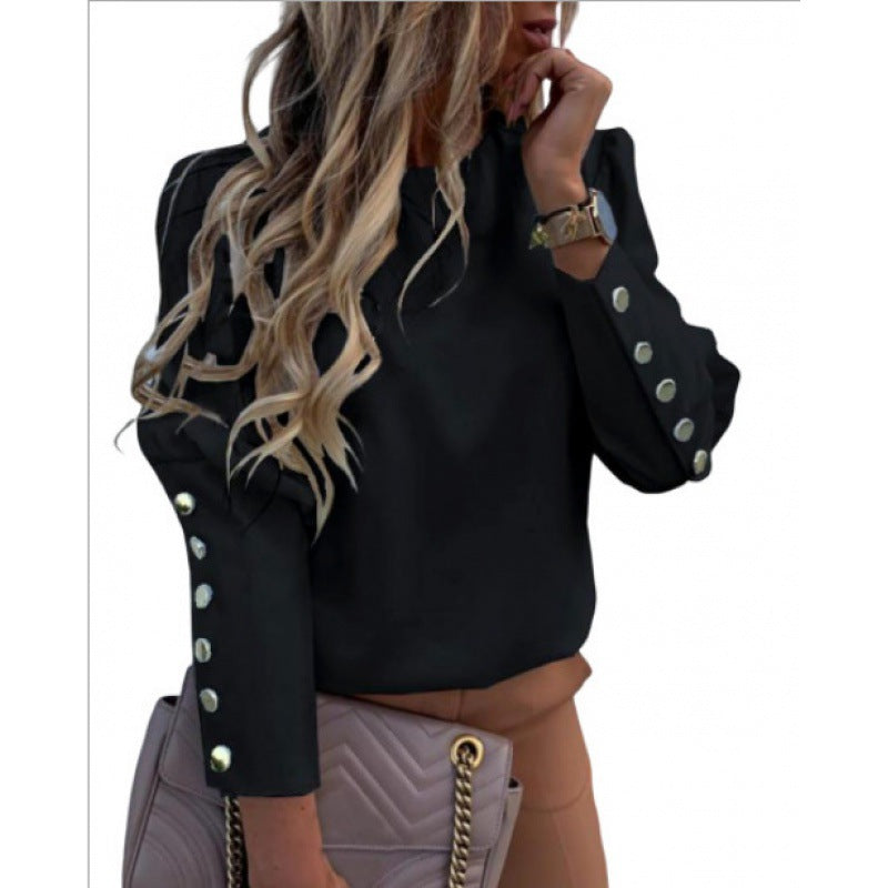 Damen Leichte Bluse mit Leopardenprint, Ballonärmeln und Zierknopfleiste – Élovi