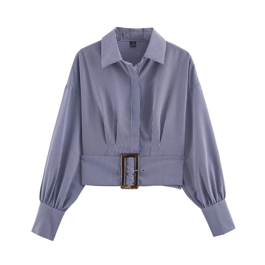 Damen Cropped Hemdbluse mit breitem Taillenriegel und Oversize-Ärmeln Echoarchiv