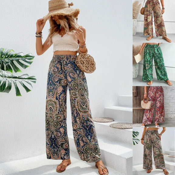 Damen Palazzo-Hose mit weitem Bein, elastischem Smockbund und Paisley-Print Echo Archiv