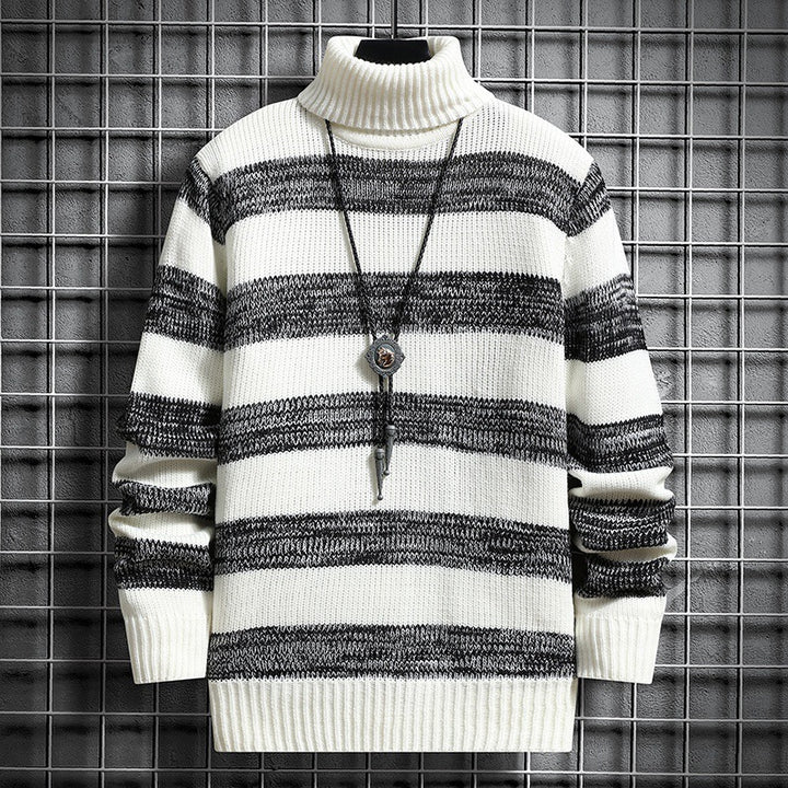Herren Strickpullover mit hohem Kragen und modernem Streifenmuster Echoarchiv