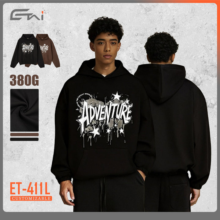 Unisex Oversized Kapuzenpullover mit großflächigem Grafikprint, Kängurutasche und elastischem Saum Echo Archiv