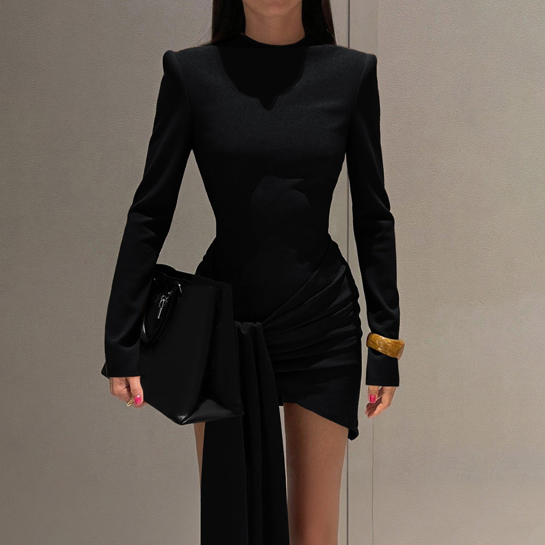Damen figurbetontes Minikleid mit langen Ärmeln und raffiniertem Wickeldesign Echo Archiv
