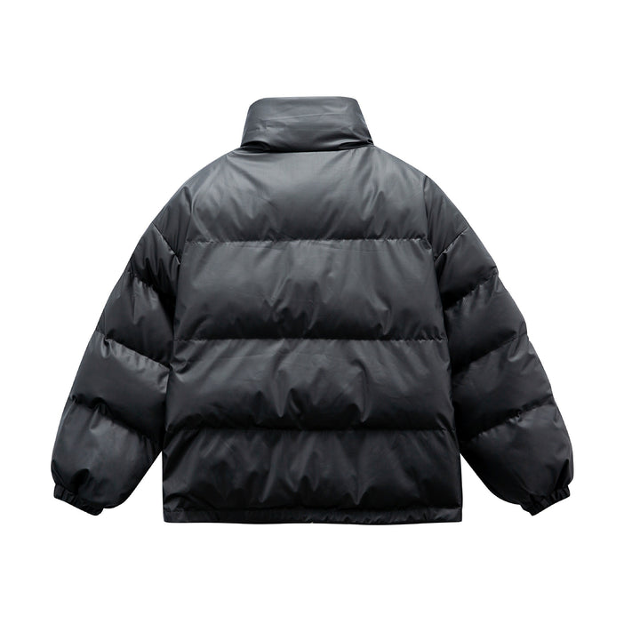 Unisex Boxy wattierte Oversize-Pufferjacke mit Stehkragen und Statement-Patchdetails Echoarchiv