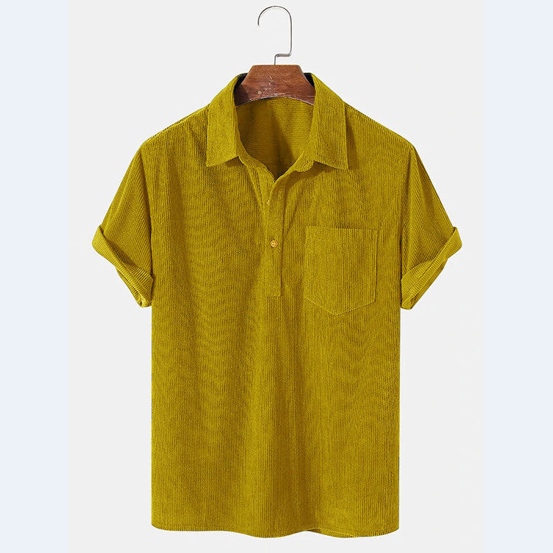 Herren Kurzarm Poloshirt aus gestreiftem Stoff mit Knopfleiste und Brusttasche Echoarchiv