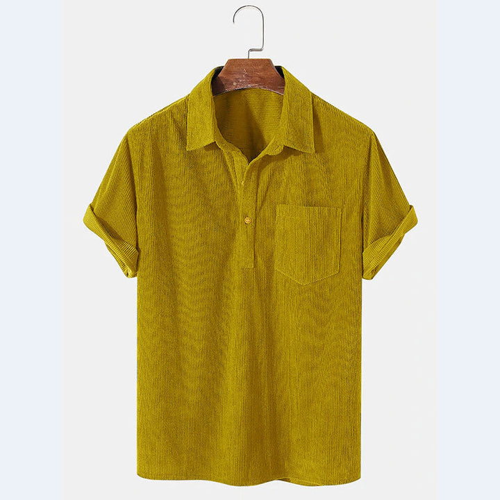 Herren Kurzarm Poloshirt aus gestreiftem Stoff mit Knopfleiste und Brusttasche Echoarchiv