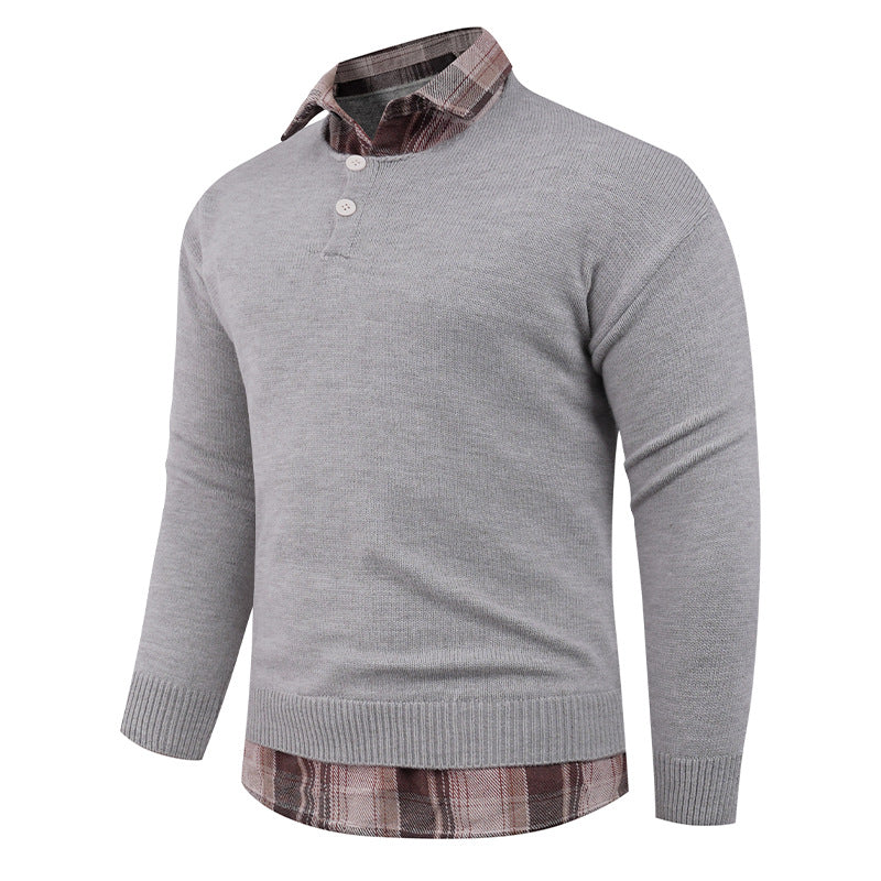Herren Pullover mit integriertem Hemdkragen und Knopfdetails Echoarchiv