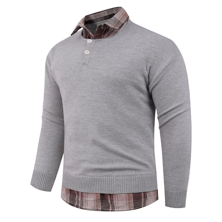 Herren Pullover mit integriertem Hemdkragen und Knopfdetails Echoarchiv