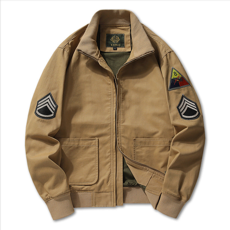 Herren Military-inspirierte Field-Bomberjacke mit Abzeichen, gerippten Bündchen & Zwei-Wege-Reißverschluss Echoarchiv