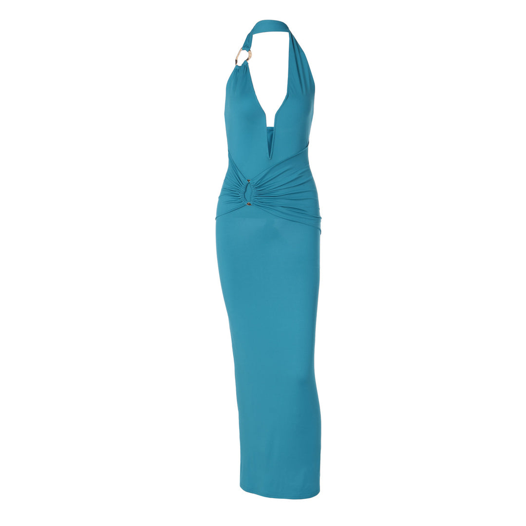 Damen Elegantes Maxikleid mit tiefem V-Ausschnitt und innovativen Drapierungen Echo Archiv