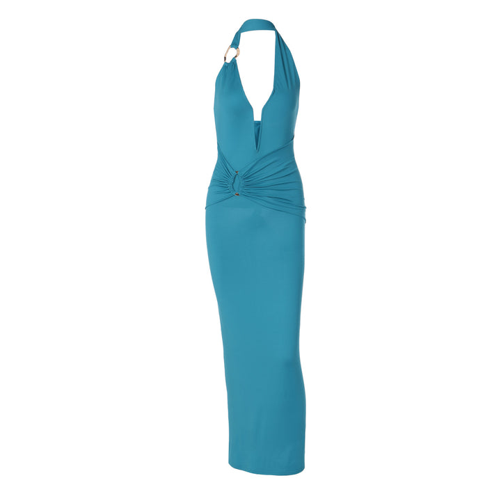 Damen Elegantes Maxikleid mit tiefem V-Ausschnitt und innovativen Drapierungen Echo Archiv