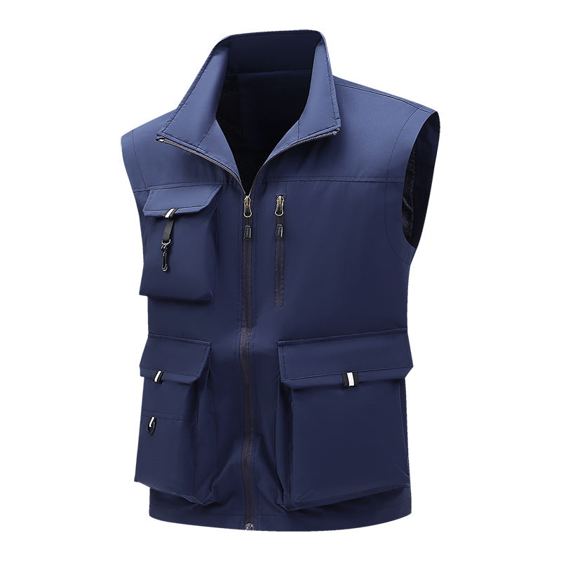 Herren Multifunktionale Outdoor-Utility-Weste mit mehreren Cargo-Taschen und Stehkragen Echoarchiv