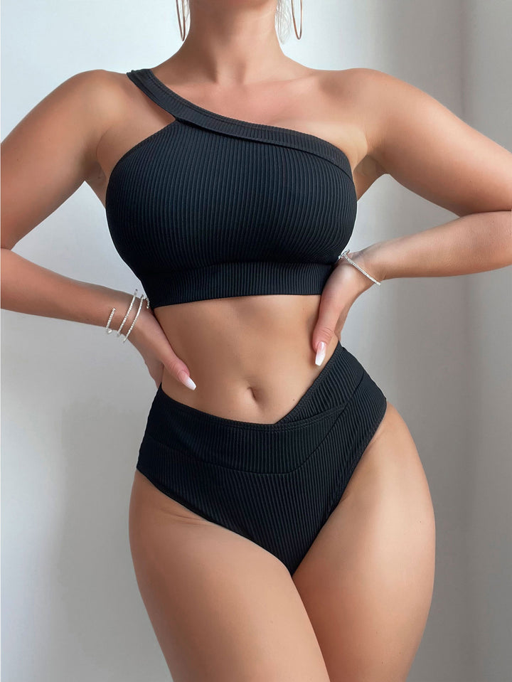 Damen Einseitig geschnittener Bikini-Top und hochtaillierte Bikinihose Echo Archiv