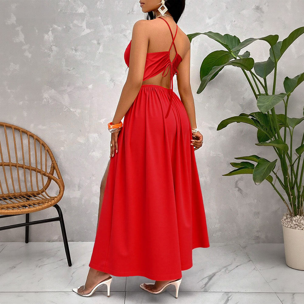 Damen Maxikleid mit tiefem V-Ausschnitt und seitlichem Schlitz Echo Archiv