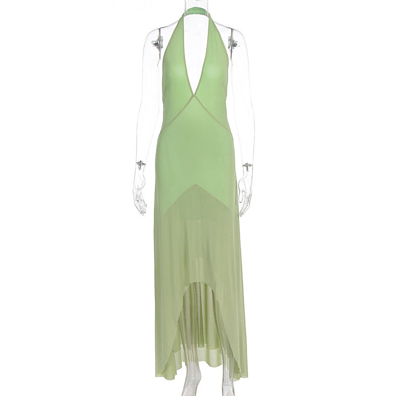 Damen elegantes Maxikleid mit tiefem V-Ausschnitt und transparentem Überwurf Echo Archiv