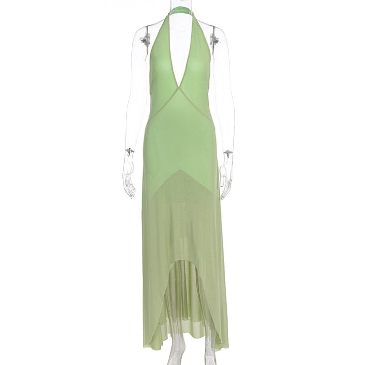 Damen elegantes Maxikleid mit tiefem V-Ausschnitt und transparentem Überwurf Echo Archiv