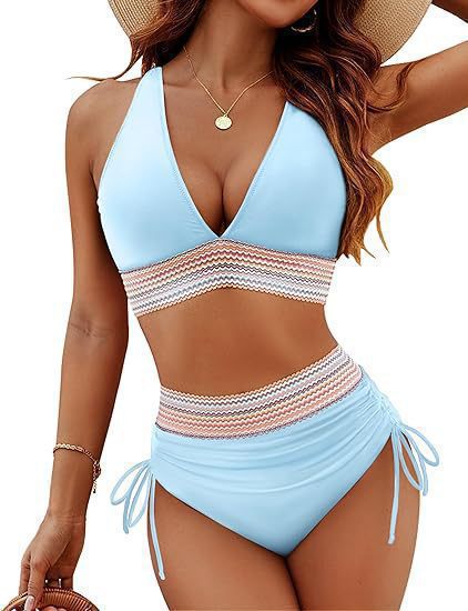 Damen Bikini-Set mit hoch tailliertem Slip und sportlichen Akzenten Echoarchiv