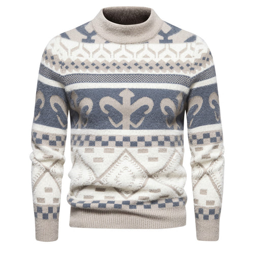 Herren Strickpullover mit modernem Zopfmuster und hohem Kragen Echoarchiv