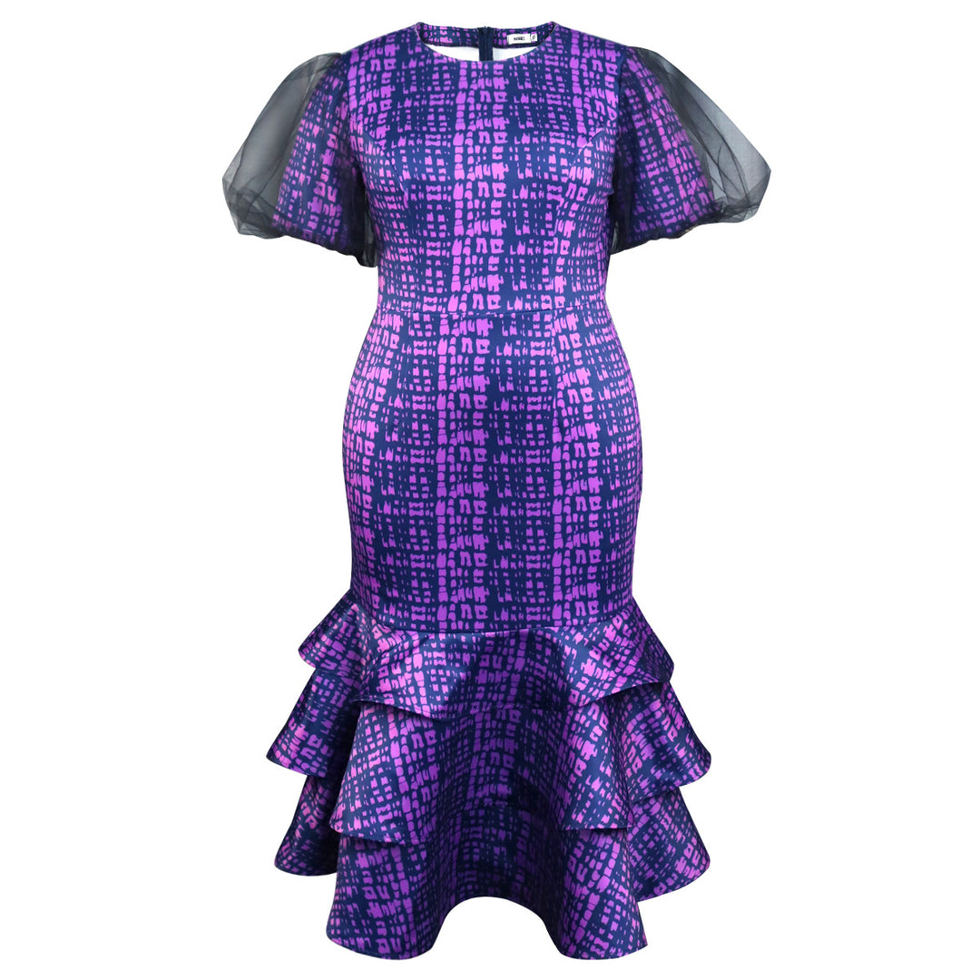 Damen elegantes Abendkleid mit voluminösen Rüschenärmeln und strukturiertem Rock Echo Archiv