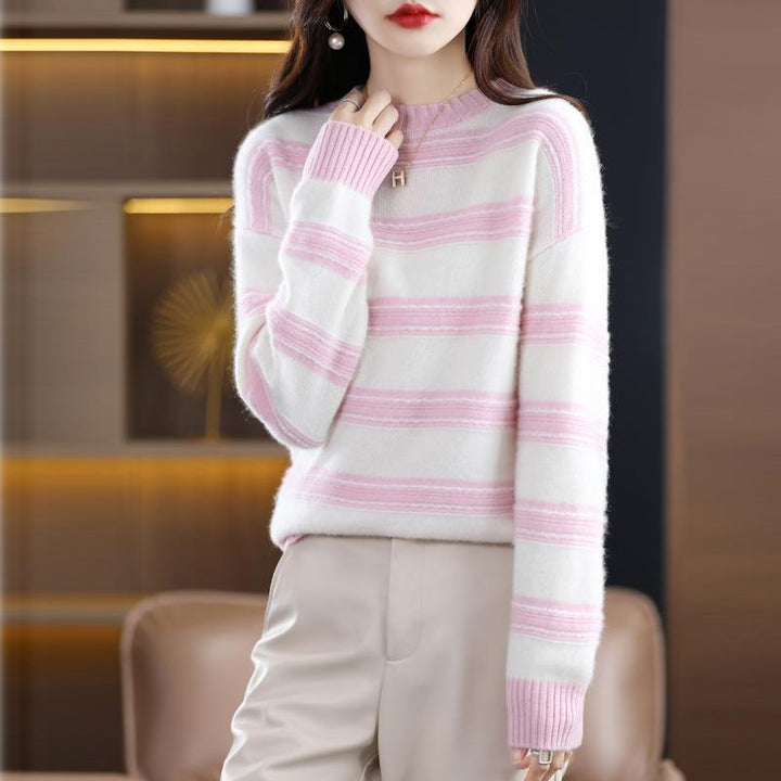 Damen Weicher Streifenpullover im Mohair‑Look mit kastenförmiger Silhouette Echoarchiv