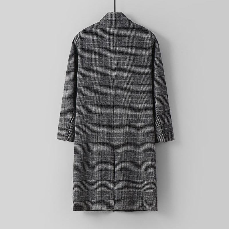 Herren Karierter Longcoat aus Wollmix mit klassischem Revers und geradem Schnitt Echoarchiv