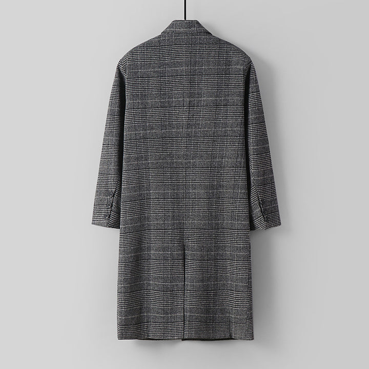 Herren Karierter Longcoat aus Wollmix mit klassischem Revers und geradem Schnitt Echoarchiv