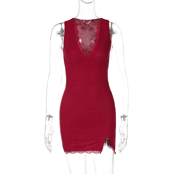 Damen Spitzenkleid mit tiefem V-Ausschnitt und seitlichem Schlitz Echo Archiv