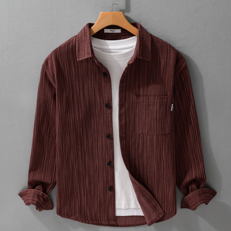 Herren Cord-Overshirt mit feiner Streifenstruktur und aufgesetzter Brusttasche Echoarchiv