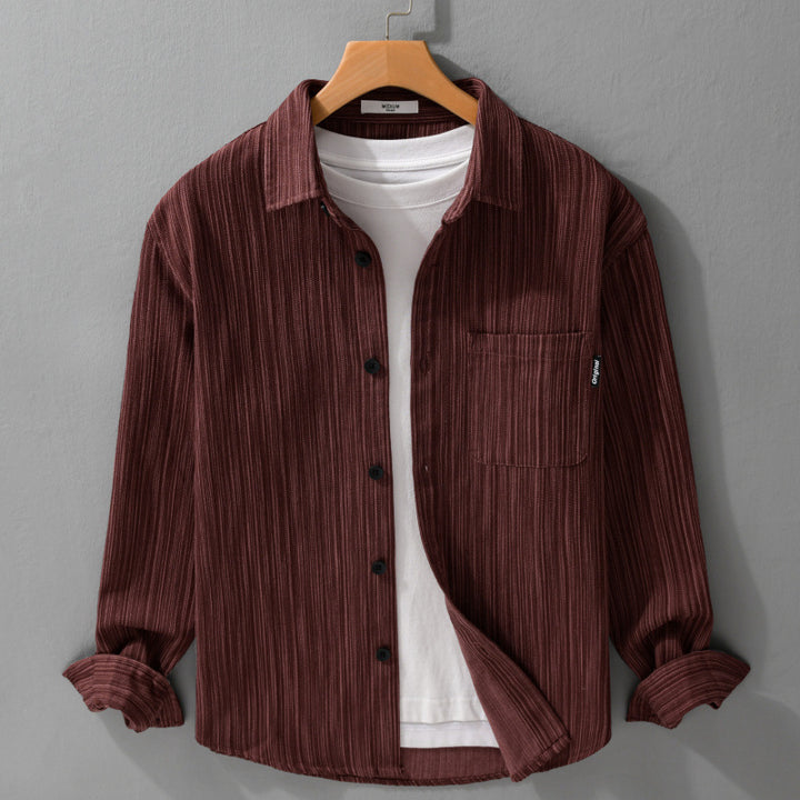 Herren Cord-Overshirt mit feiner Streifenstruktur und aufgesetzter Brusttasche Echoarchiv