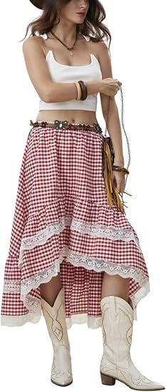 Damen Boho Maxi-Rock mit asymmetrischem Saum und Spitzenverzierungen Echo Archiv