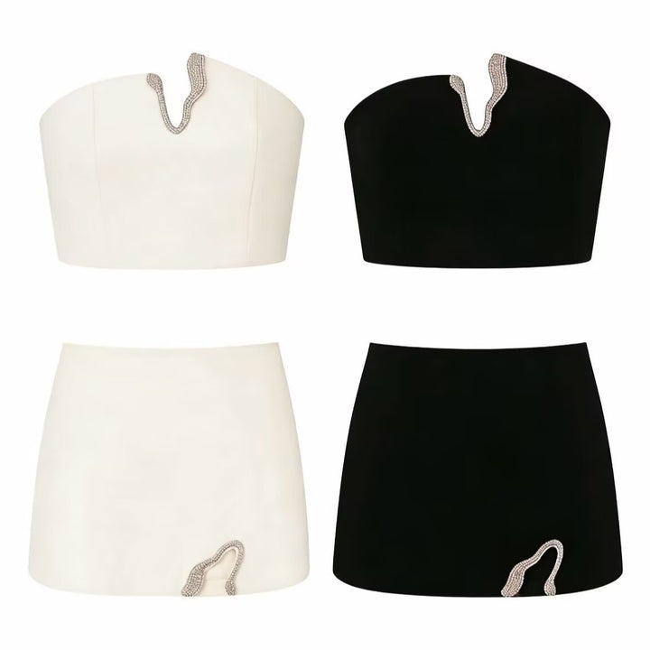 Damen Crop-Top und Mini-Rock Set mit dekorativem Detail Echo Archiv