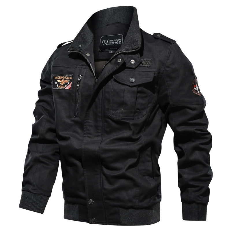 Herren Canvas‑Bomberjacke im Military‑Stil mit Schulterklappen und Pattentaschen – Brevano