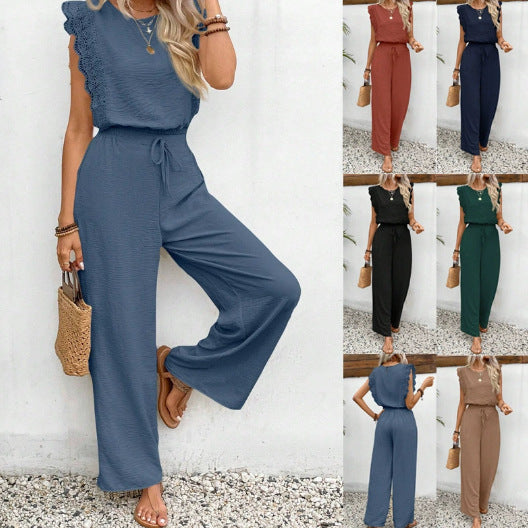 Damen Zweiteiliges Set aus Top und Palazzo-Hose mit Spitzenvolant – Élanora