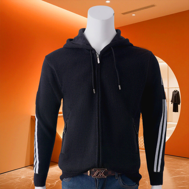 Herren Kapuzen-Sweatjacke mit Reißverschluss, texturierter Strick, Seitentaschen und Kontraststreifen Echo Archiv
