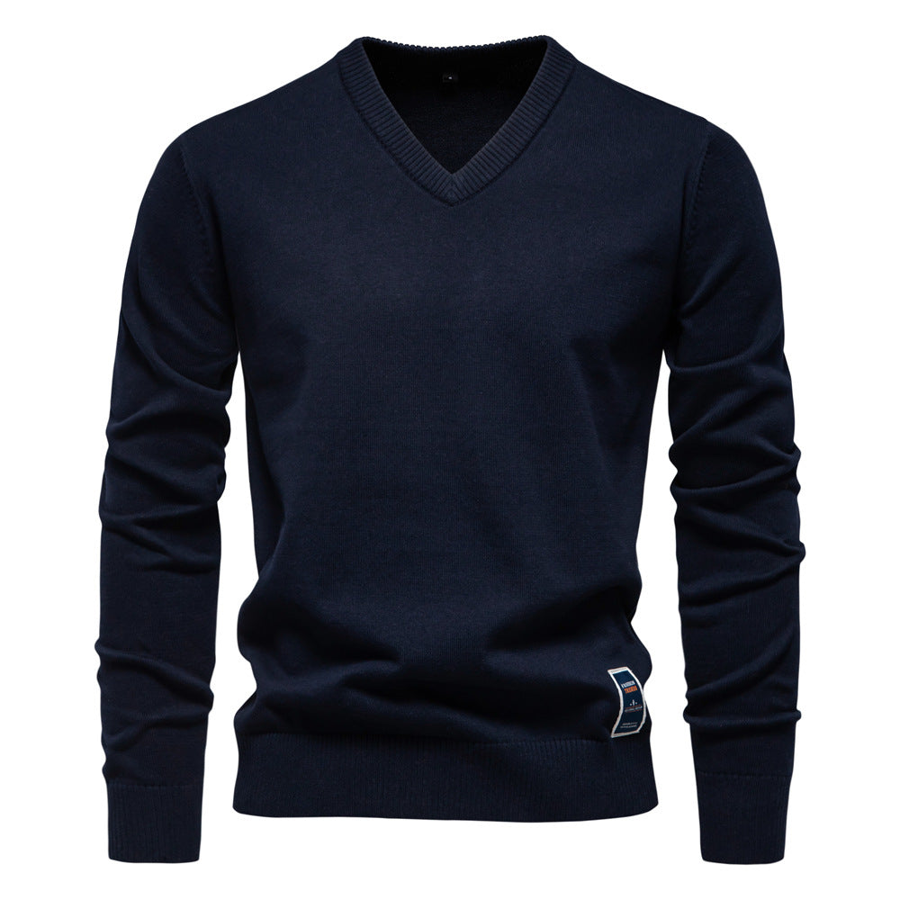 Herren Strickpullover mit V-Ausschnitt und feiner Textur Echoarchiv