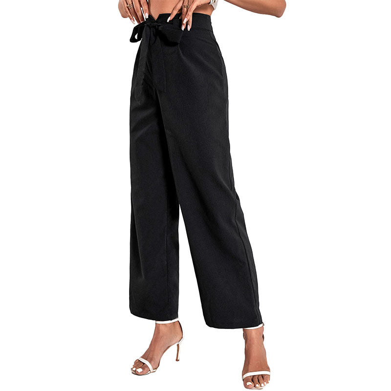 Damen Elegante Hochbund-Hose mit weitem Bein und Bindegürtel Echoarchiv