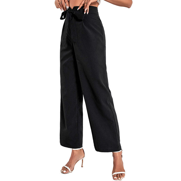 Damen Elegante Hochbund-Hose mit weitem Bein und Bindegürtel Echoarchiv