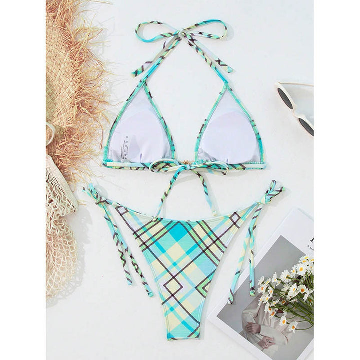Damen Triangel-Bikini mit modischem Karomuster und verstellbaren Bindebändern Echo Archiv