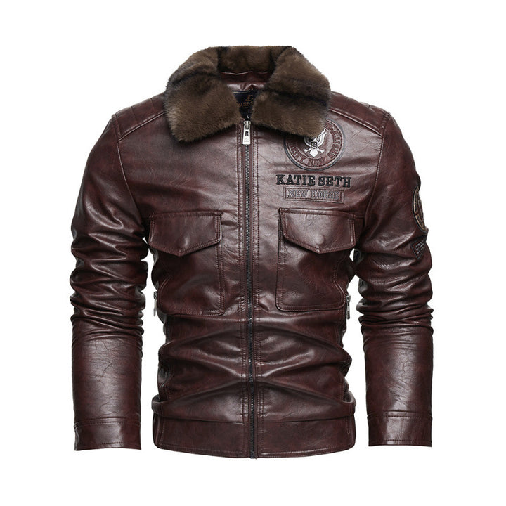 Herren Lederjacke mit Kunstfellkragen Echo Archiv