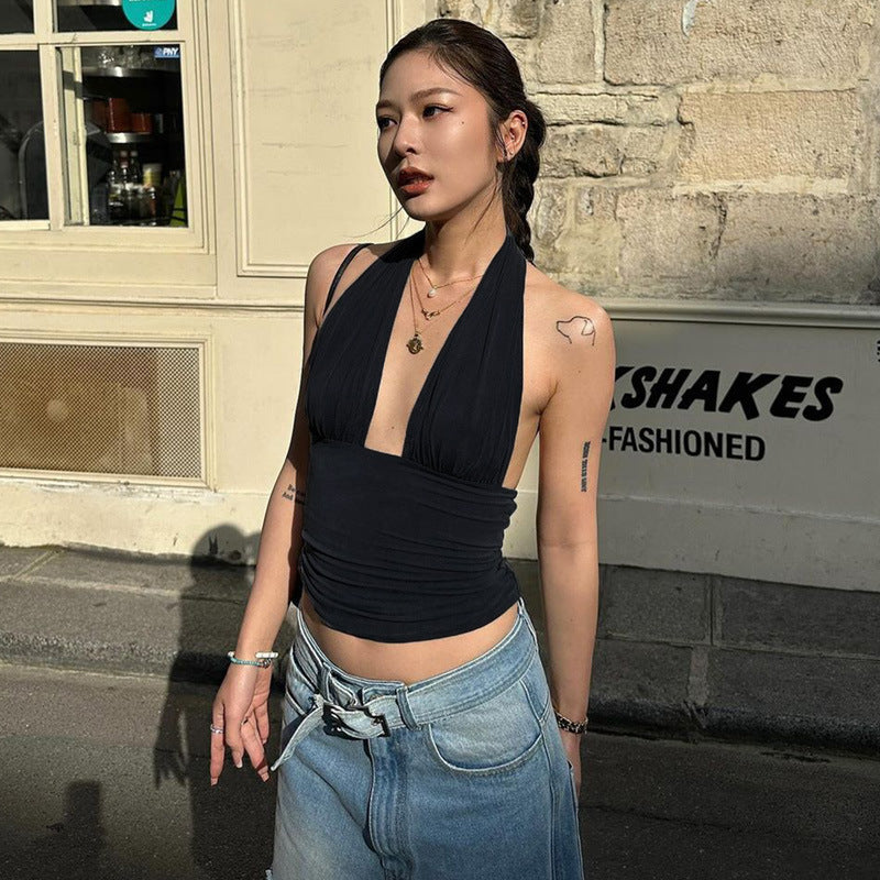 Damen Elegantes Crop-Top mit tiefem V-Ausschnitt und Wickeldetails Echo Archiv