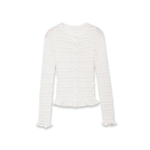 Damen Gesmoktes Feinstrick-Cardigan mit Rüschenabschluss und Knopfleiste Echo Archiv