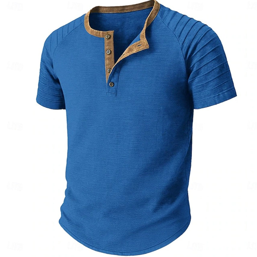 Herren Kurzarm Henley-Shirt mit strukturiertem Stoff und kontrastierendem Kragen Echoarchiv