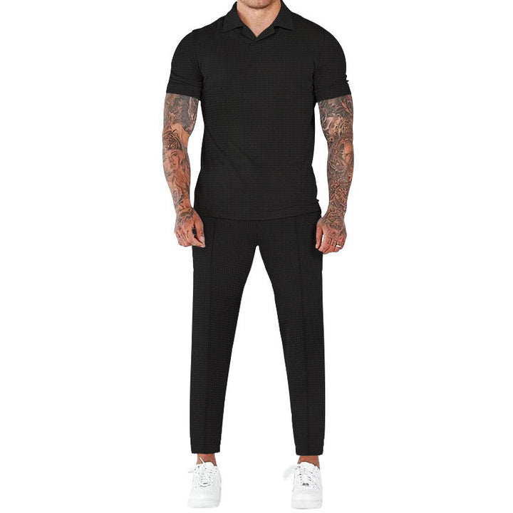 Herren elegantes Kurzarm-Hemd- und Hose-Set mit strukturiertem Design und komfortabler Passform Echoarchiv