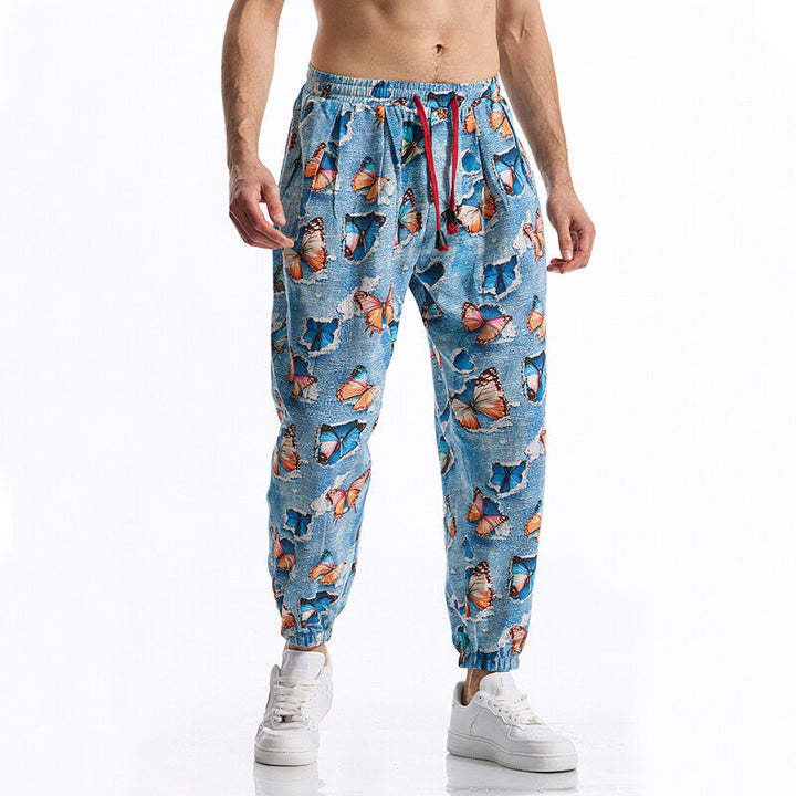 Herren Gemusterte Jogginghose im tapered Schnitt mit elastischem Bund und Tunnelzug Echo Archiv