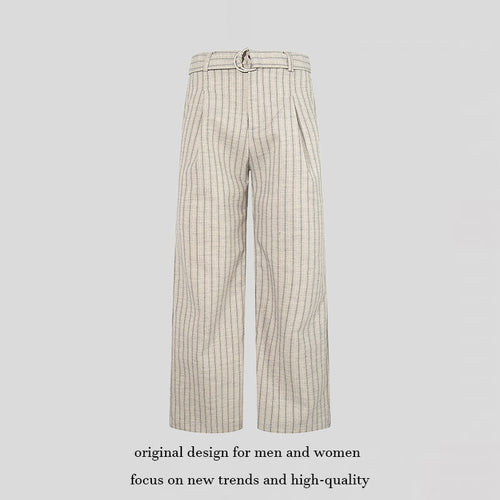 Damen Weite Leinen-Mix Culotte-Hose mit Hochbund und D-Ring-Gürtel Echoarchiv