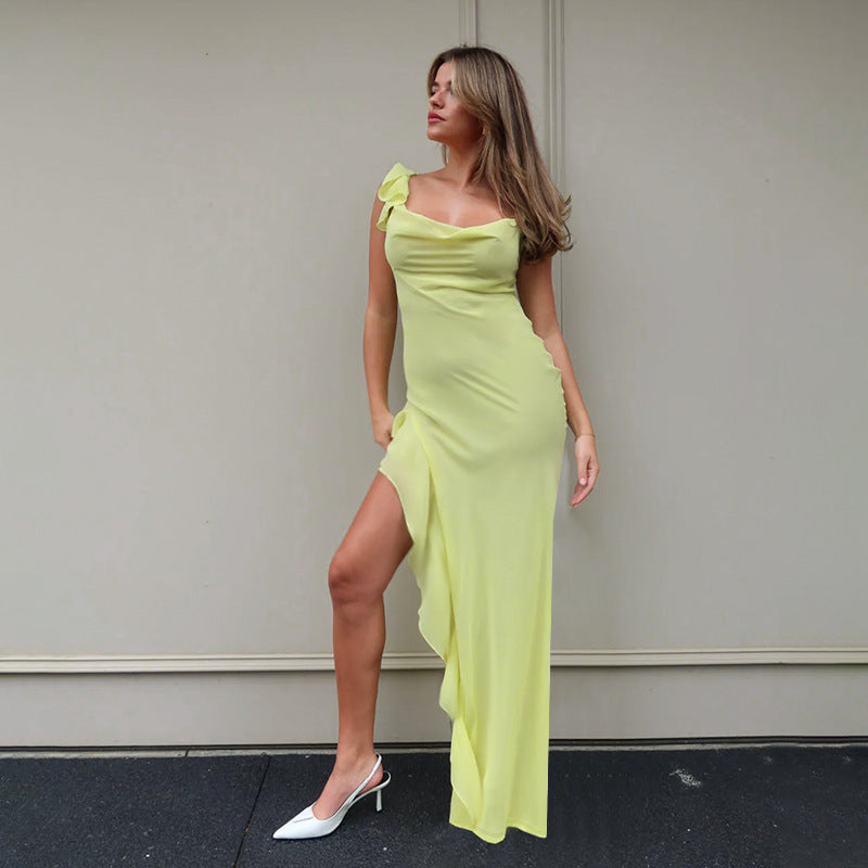 Damen Elegantes Maxi-Kleid mit asymmetrischem Saum und Rüschendetails Echo Archiv