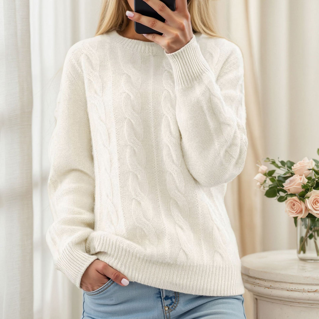 Damen nan kuscheliger Zopfstrickpullover mit Rundhalsausschnitt Echo Archiv