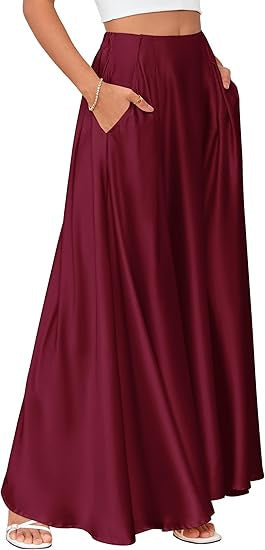 Damen Maxirock mit Taschen und taillenbetontem hoher Bund aus fließendem Chiffon Echoarchiv