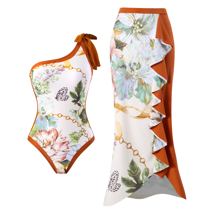 Damen Einteiler Badeanzug mit asymmetrischem Schnitt und elegantem Wickelrock Echo Archiv